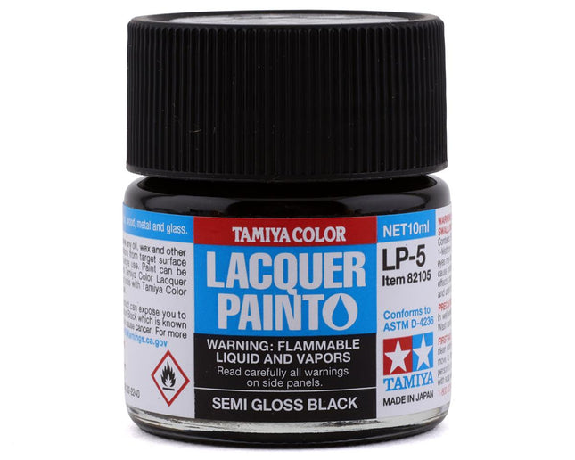 TAM82105, Tamiya LP-5 Semi Gloss Black Lacquer Paint (10ml)