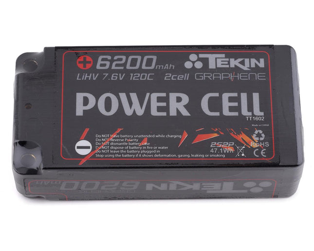 TEKTT1602, Tekin Power Cell 2S Hard Case Shorty 120C Graphene LiPo Battery (7.6V/6200mAh)