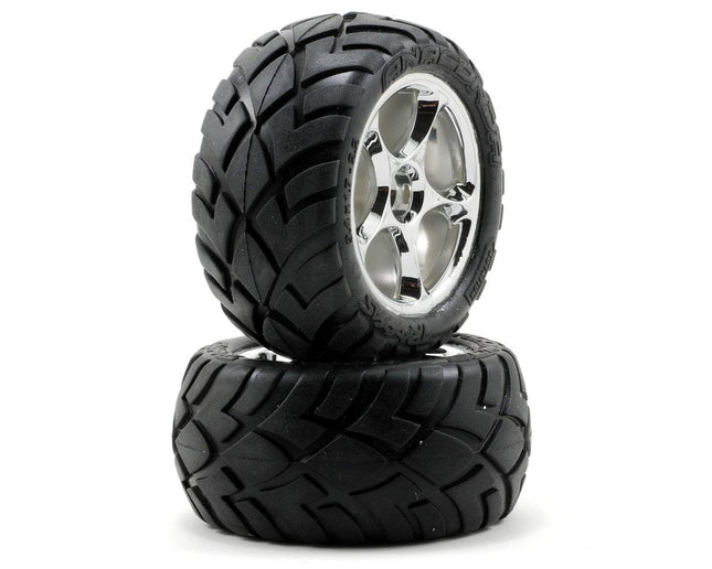 TRA2478R, Traxxas Anaconda Rear Tires w/Tracer Wheels (2) (VXL Bandit) (Chrome) (Standard)