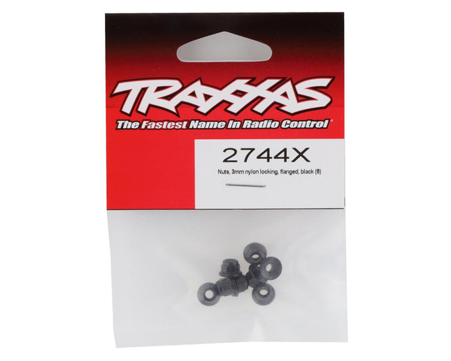 TRA2744X, Traxxas 3mm Flanged Nylon Nuts (Black) (8)