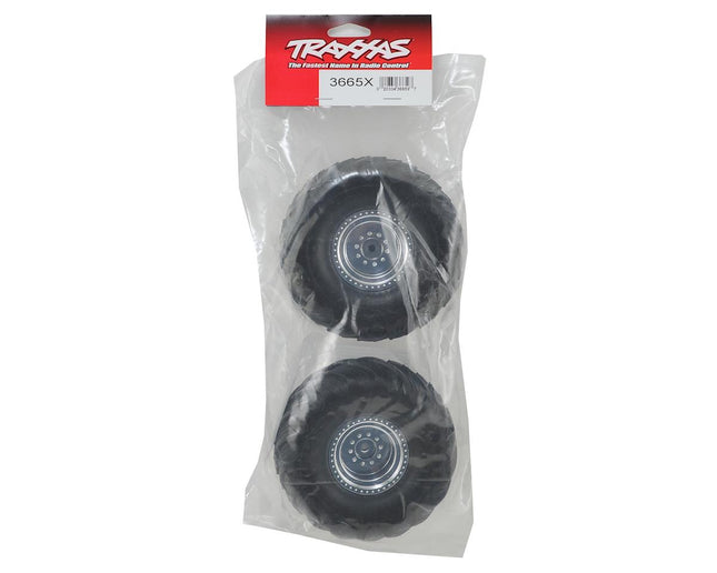 TRA3665X, Traxxas 12mm Hex "Bigfoot" Pre-Mounted Tires & Wheels (2) (Front) (Chrome)