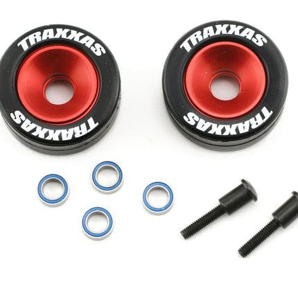 TRA5186, Traxxas Machined Aluminum Wheels w/ Rubber Tires (Wheelie Bar) (2)