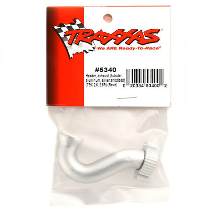 TRA5340, Traxxas Revo Header, exhaust (tubular aluminum, silver anodized) (TRX 2.5, 2.5R)