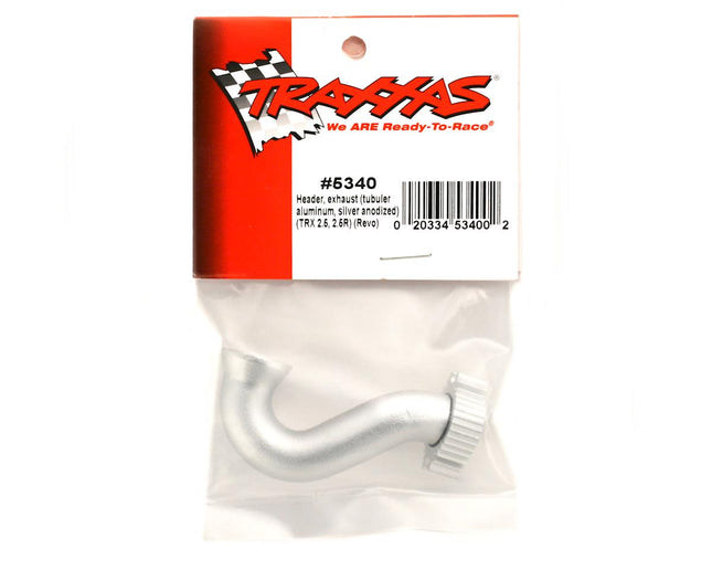 TRA5340, Traxxas Revo Header, exhaust (tubular aluminum, silver anodized) (TRX 2.5, 2.5R)