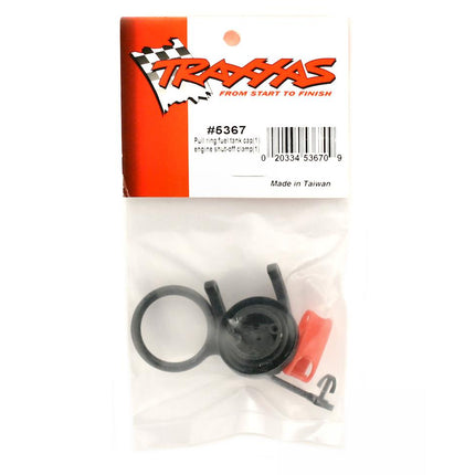 TRA5367, Traxxas Pull ring, fuel tank cap (1)/ engine shut-off clamp (1)