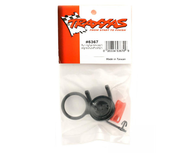 TRA5367, Traxxas Pull ring, fuel tank cap (1)/ engine shut-off clamp (1)