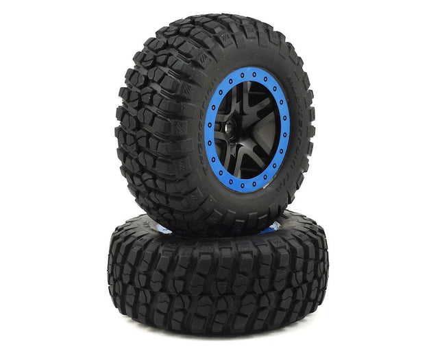 TRA5883A, Traxxas BFGoodrich KM2 Tire w/Split-Spoke Rear Wheel (2) (Black/Blue) (Standard)