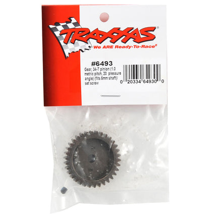 TRA6493, Traxxas Steel Mod 1.0 Pinion Gear w/5mm Bore (34T)