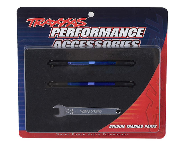TRA6742X, Traxxas Rustler 4X4 87mm Aluminum Toe Link (Blue) (2)