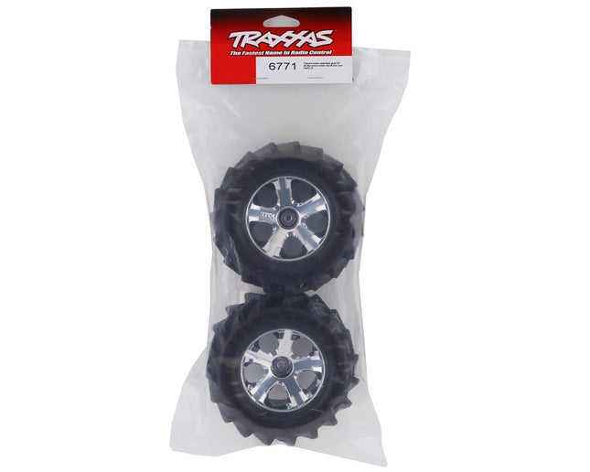 TRA6771, Traxxas Maxx 2.8" Pre-Mounted Tires w/All-Star Wheels (2) (Chrome)