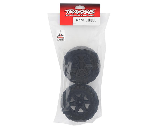 TRA6773, Traxxas Rustler 4x4 Talon EXT 2.8" Pre-Mounted Tires w/RXT Wheels (2) (Black)