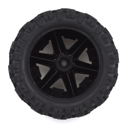 TRA6774X, Traxxas Rustler Talon EXT 2.8" Pre-Mounted Tires w/RXT Wheels (2) (Black Chrome) (2wd Electric Rear)
