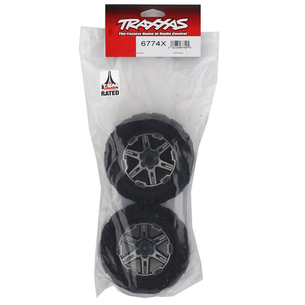 TRA6774X, Traxxas Rustler Talon EXT 2.8" Pre-Mounted Tires w/RXT Wheels (2) (Black Chrome) (2wd Electric Rear)