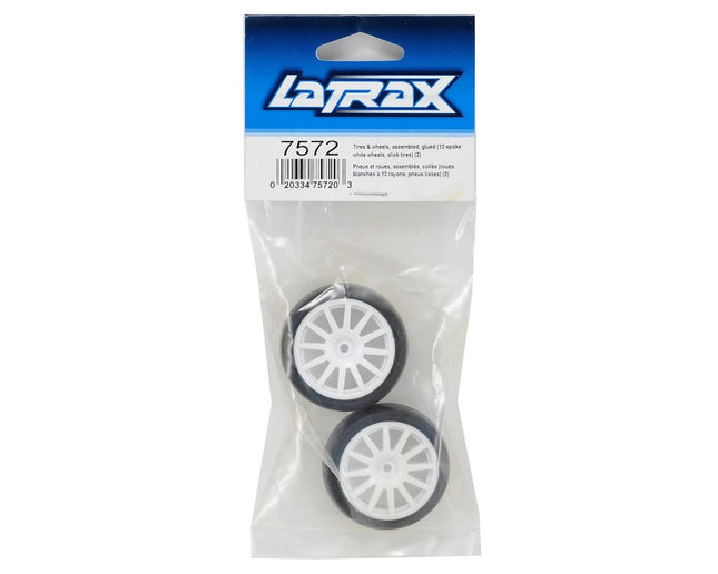 TRA7572, Traxxas LaTrax Pre-Mounted Slick Tires & 12-Spoke Wheels (2) (White)