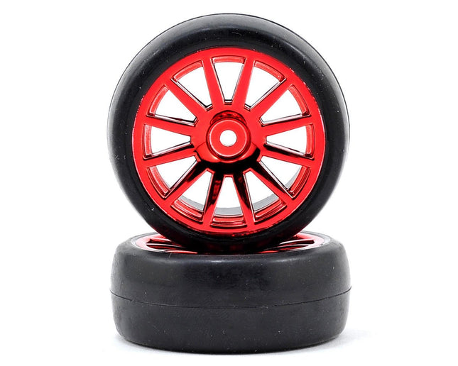 TRA7573X, Traxxas LaTrax Pre-Mounted Slick Tires & 12-Spoke Wheels (Red Chrome) (2)