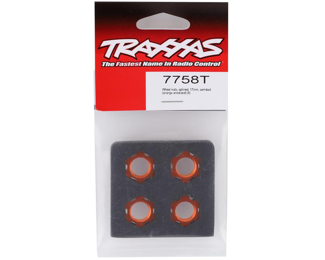 TRA7758T, Traxxas Sledge/X-Maxx/E-Revo VXL 17mm Splined Wheel Nut (Orange) (4)