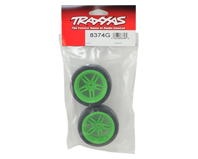 TRA8374G, Traxxas 4-Tec 2.0 1.9" Response X-Tra Wide Rear Pre-Mounted Tires w/Split-Spoke Wheels (Green) (2)