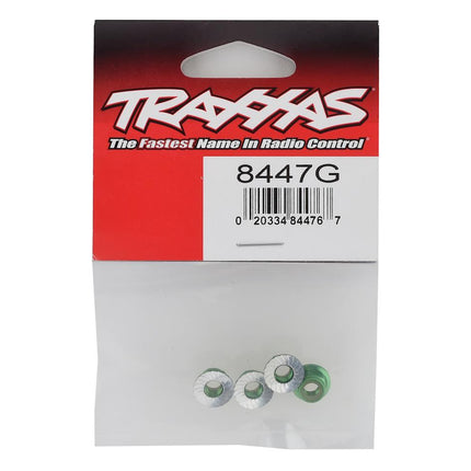 TRA8447G, Traxxas 5mm Aluminum Flanged Nylon Locking Nuts (Green) (4)