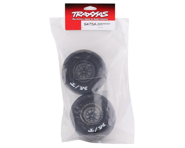 TRA9475A, Traxxas Drag Slash Rear Pre-Mounted Tires (Satin Black Chrome) (2) w/Weld Wheels & 12mm Hex