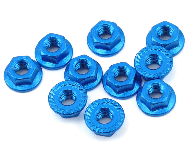 YEA-LN-M4S-DB, Yeah Racing 4mm Aluminum Serrated Lock Nut (10) (Blue)