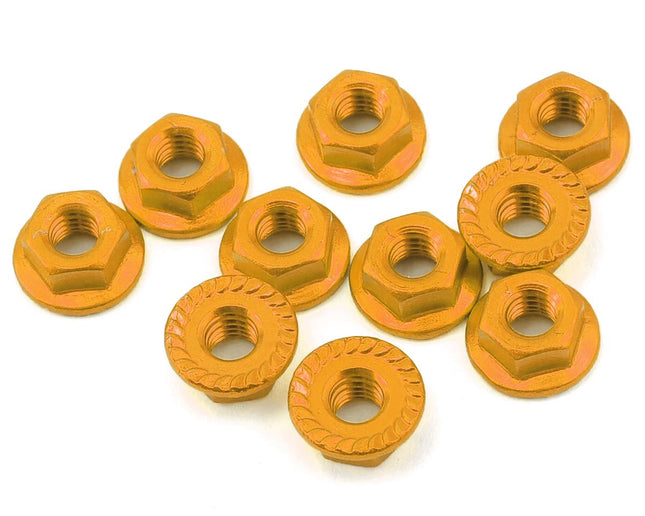 YEA-LN-M4S-OR, Yeah Racing 4mm Aluminum Serrated Lock Nut (10) (Gold)