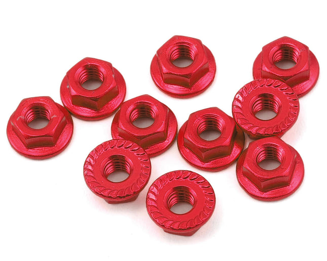 YEA-LN-M4S-RD, Yeah Racing 4mm Aluminum Serrated Lock Nut (10) (Red)