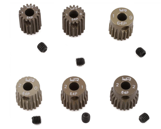 YEA-MG-64017-022, Yeah Racing Hard Coated 64P Aluminum Pinion Gear Set (17, 18, 19, 20, 21, 22T)