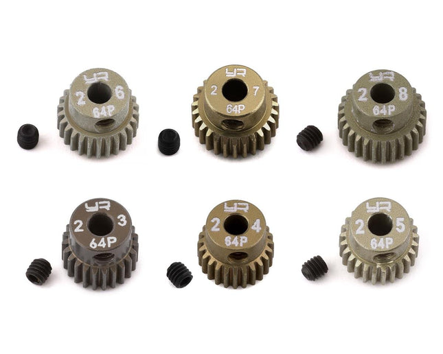 YEA-MG-64023-028, Yeah Racing Hard Coated 64P Aluminum Pinion Gear Set (23, 24 25, 26, 27, 28T)