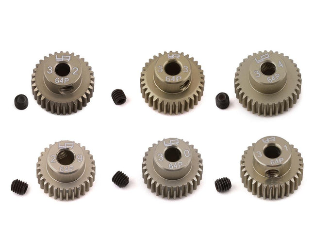 YEA-MG-64029-034, Yeah Racing Hard Coated 64P Aluminum Pinion Gear Set (29, 30, 31, 32, 33, 34T)