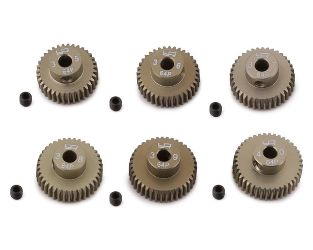 YEA-MG-64035-040, Yeah Racing Hard Coated 64P Aluminum Pinion Gear Set (35, 36, 37, 38, 39, 40T)