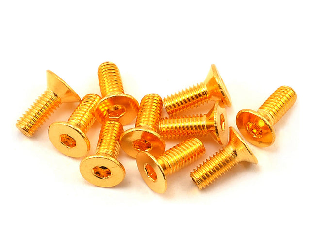 YEA-SHF-308GD, Yeah Racing 3x8mm 24K Gold Coated 12.9 Grade Steel Flat Head Hex Screw (10)