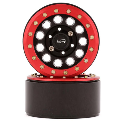 YEA-WL-0117RD, Yeah Racing 1.9" Aluminum F-RG Beadlock Wheels w/12mm Hex (Black/Red) (2)