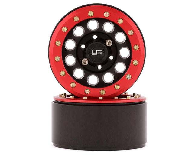 YEA-WL-0117RD, Yeah Racing 1.9" Aluminum F-RG Beadlock Wheels w/12mm Hex (Black/Red) (2)