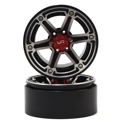 YEA-WL-0118BK, Yeah Racing 2.2 Aluminum CNC 6 Spoke Beadlock Wheel w/Hub (2) (Black)