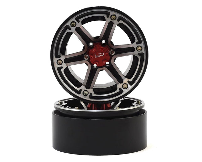 YEA-WL-0118BK, Yeah Racing 2.2 Aluminum CNC 6 Spoke Beadlock Wheel w/Hub (2) (Black)