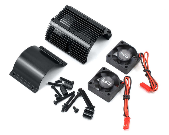 YEA-YA-0261BK, Yeah Racing 1/8 Twin Fan Aluminum Heat Sink w/2 Fans (Black) (40.8mm diameter)