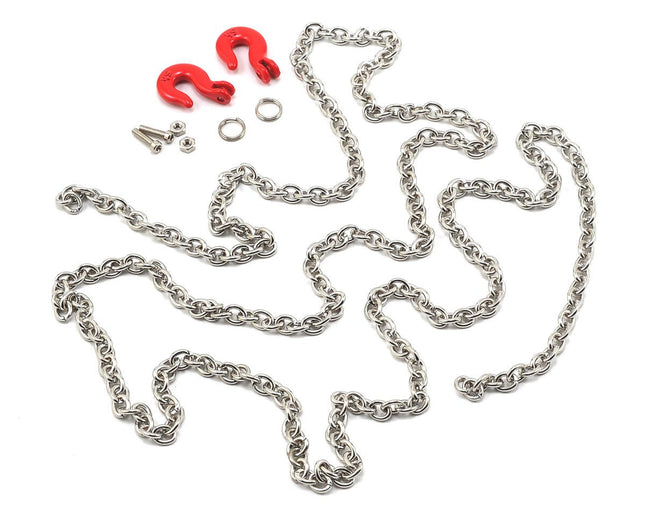 YEA-YA-0357, Yeah Racing 96cm 1/10 Crawler Scale Steel Chain Accessory w/Red Hooks (Silver)