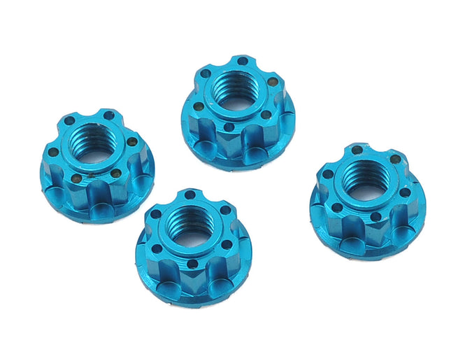 YEA-YA-0448LB, Yeah Racing 4mm Aluminum Serrated Wheel Lock Nut (4) (Blue)