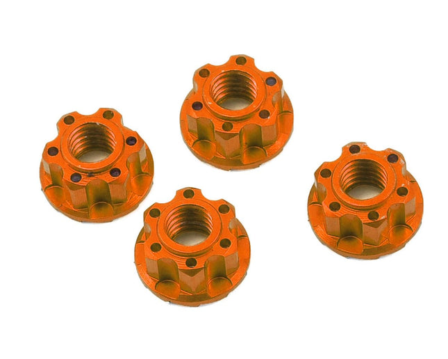 YEA-YA-0448OR, Yeah Racing 4mm Aluminum Serrated Wheel Lock Nut (4) (Orange)