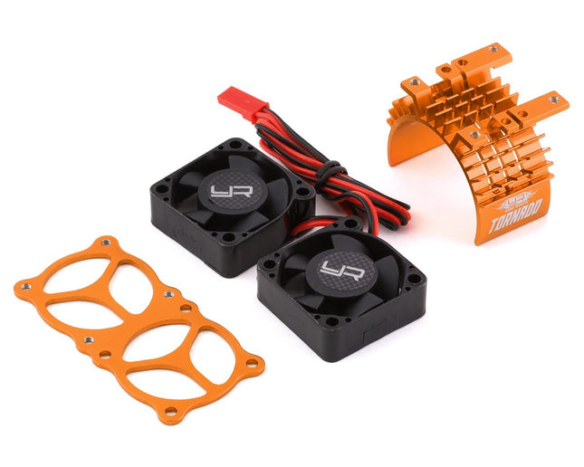 YEA-YA-0643OR, Yeah Racing Aluminum 540/550 Motor Heat Sink w/Twin Tornado Fans (Orange)