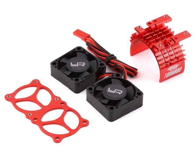 YEA-YA-0643RD, Yeah Racing Aluminum 540/550 Motor Heat Sink w/Twin Tornado Fans (Red)